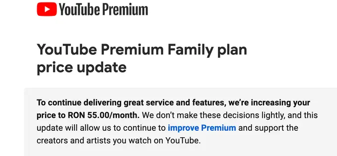 Am primit emailul: YouTube Premium se scumpește în România