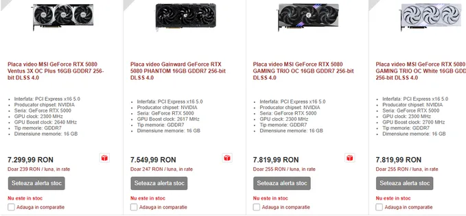 Magazinele online au afișat prețurile reale pentru plăcile GeForce RTX 5080, disponibile de astăzi